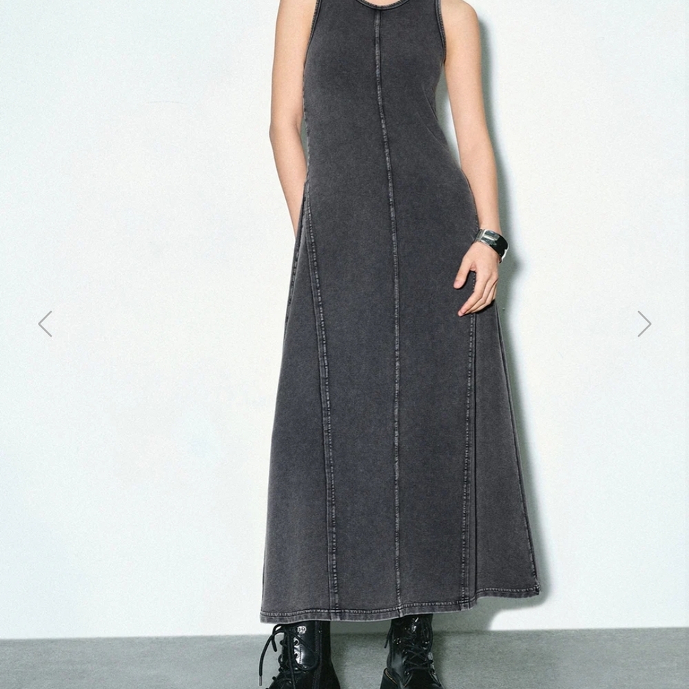 Black Washed Sleeveless Midi Dress